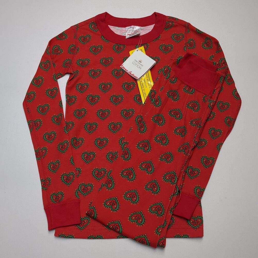 Hanna Andersson Organic Cotton Red Floral Heart Pajama Set - Girls Size 130 US 8